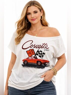 Chevrolet Corvette 1963 Graphic Tee Off Shoulder Licensed Cotton Shirt Size L